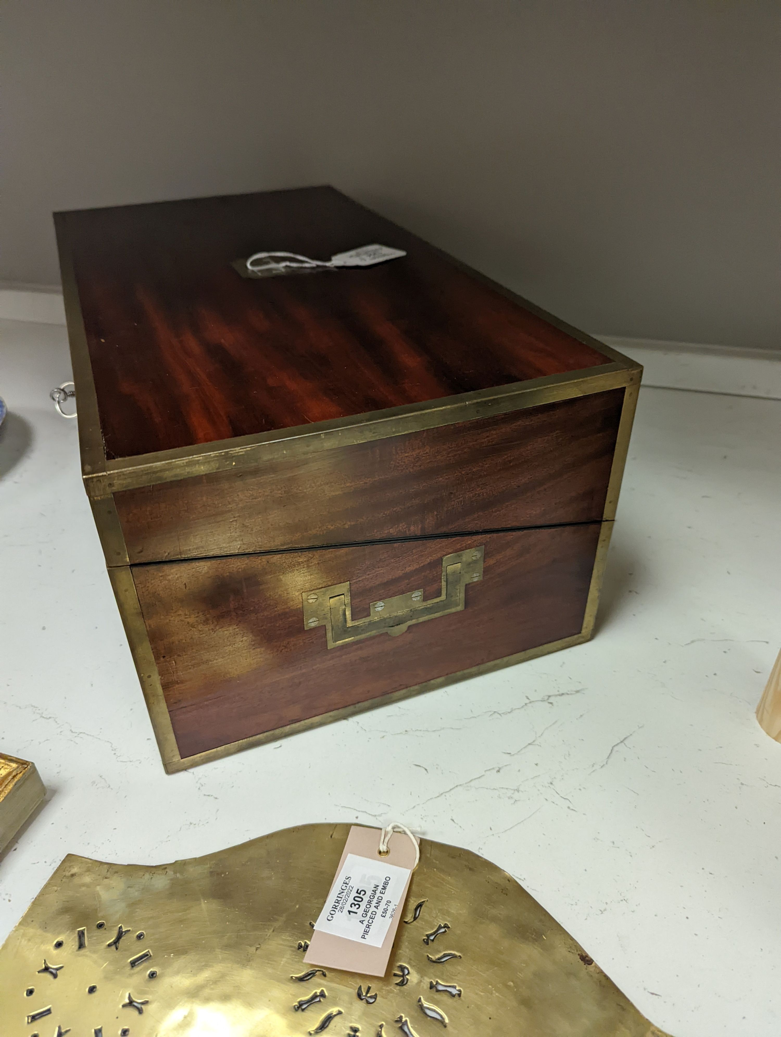 A 19th century mahogany and brass mounted writing slope, 51cm